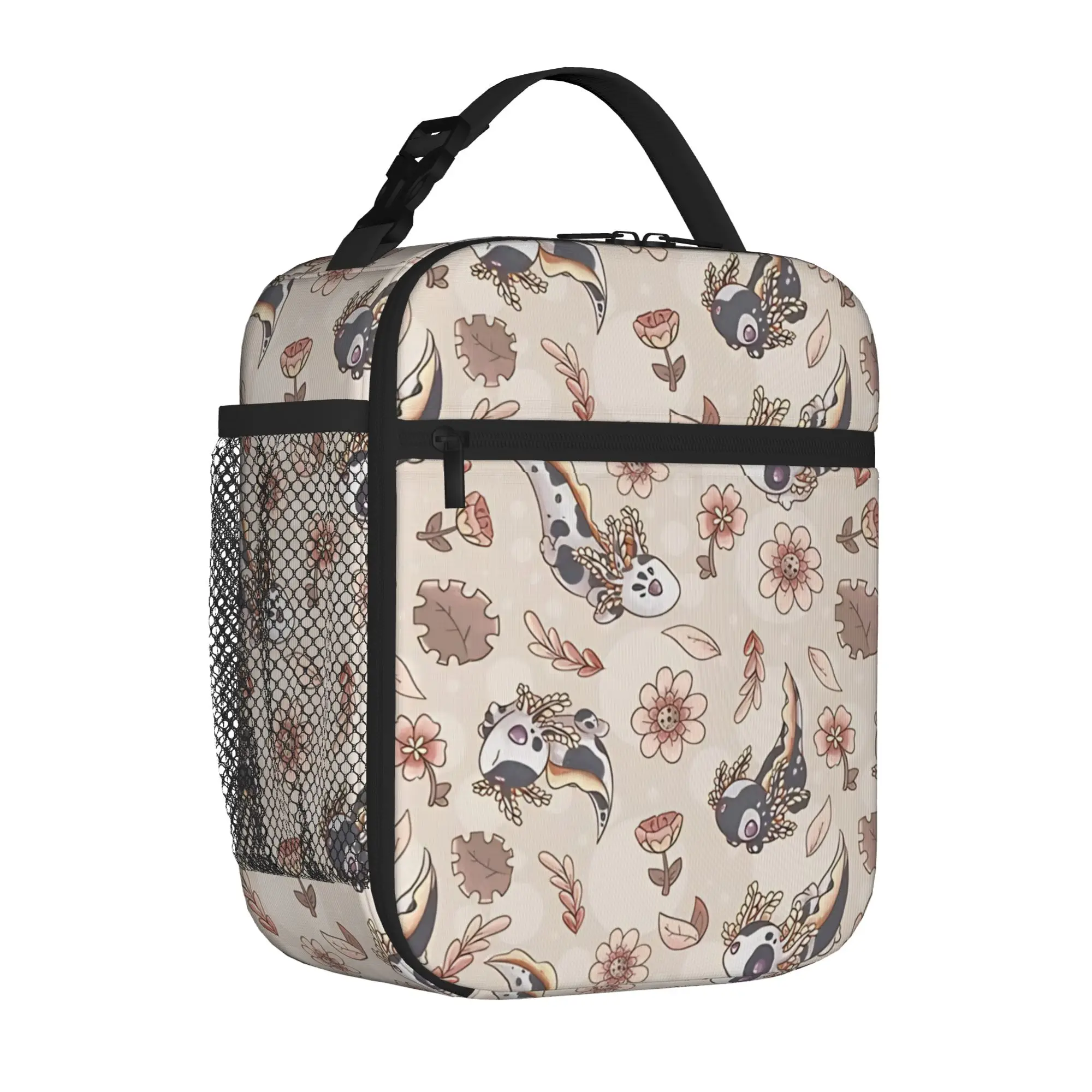 1 Piece Portable Lunch Container Floral Speckled Axolotl Autumn Edition Zipper Closure Durable Pocket Axolotls For Lunch Box Bag