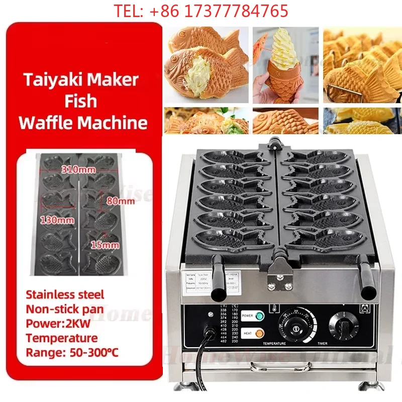 Maker Fish Waffle Machine Fish Cake Baking Machine 6 Pcs Fish Ice Cream Waffle Maker 3000W Non-stick Pan