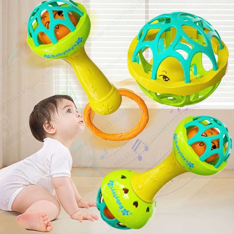 3 pçs brinquedo do bebê colorido instrumento musical chocalho shaker areia martelo sino crianças brinquedos de aprendizagem precoce