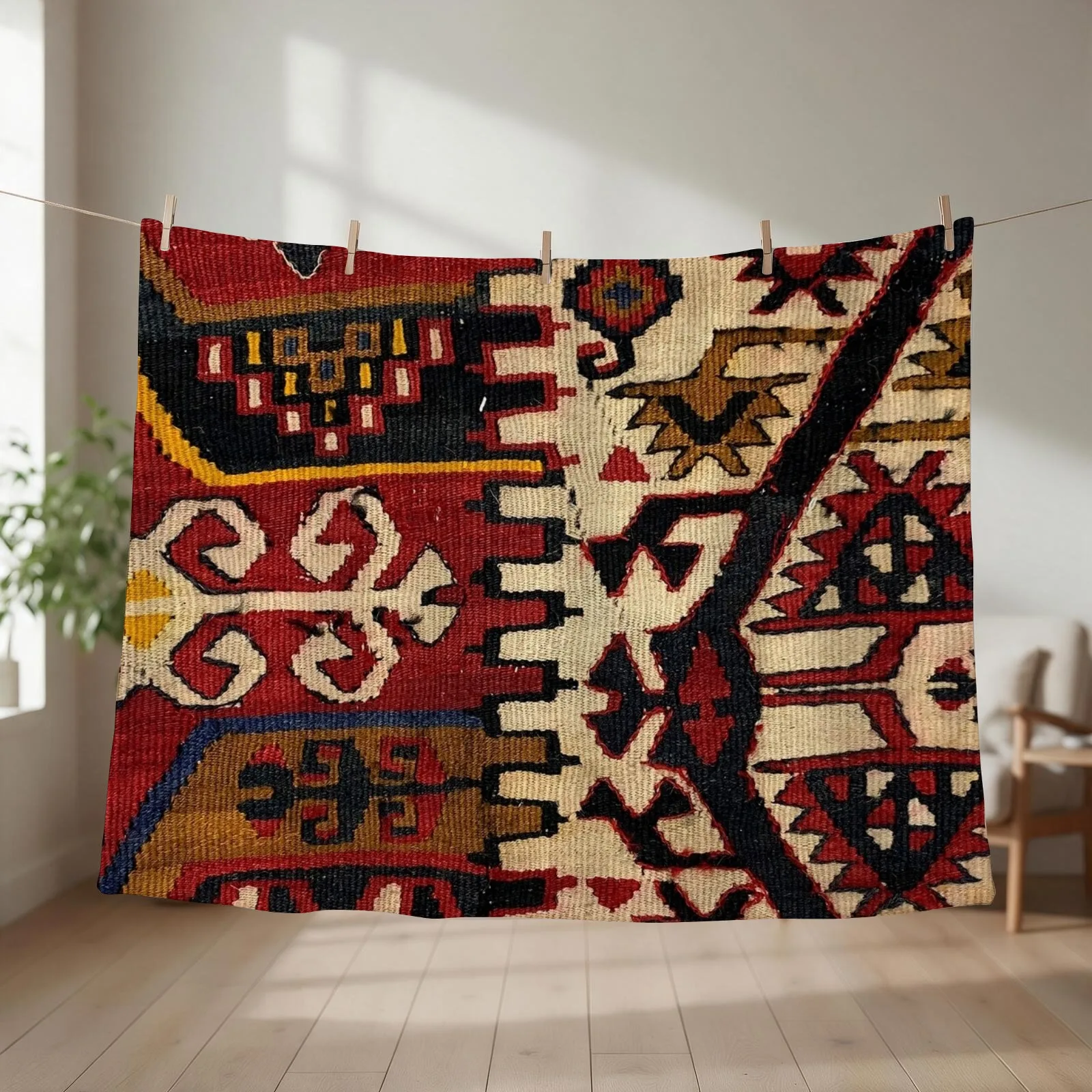 Decorative Kilim, Navaho Weave, Woven Textile Throw Blanket couch cozy soft plush fuzzy picnic outdoor blanket