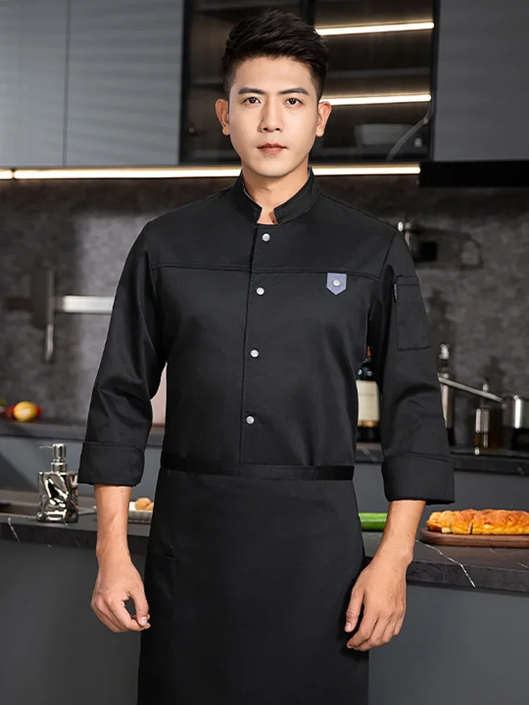 Men's Western Restaurant Chef Jacket Long Sleeve + Apron Ladies Cafe Kitchen Overalls Bakery Cooking Top Chef Uniform