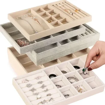 Heiße Verkäufe tragbare Samt Schmuck Ring Schmuck Display Veranstalter Box Tablett halter Ohrring Schmuck Aufbewahrung koffer Vitrine Schublade