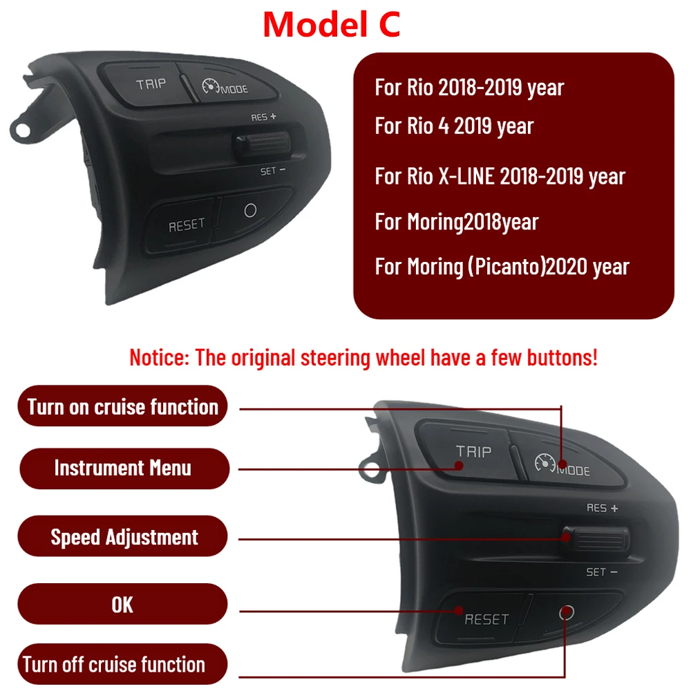 For Kia Rio (K2 ) 2016 2017 2018 2019 2020 2021 cruise control buttons switch steering wheel buttons