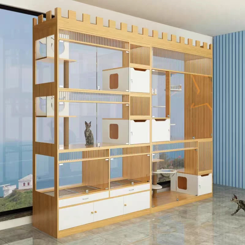 Modern Luxury Climbing Tree & Condo Villa, Wooden Indoor Pet House Cage, Perfect for Pet Store Enclosures and Pet Hotels