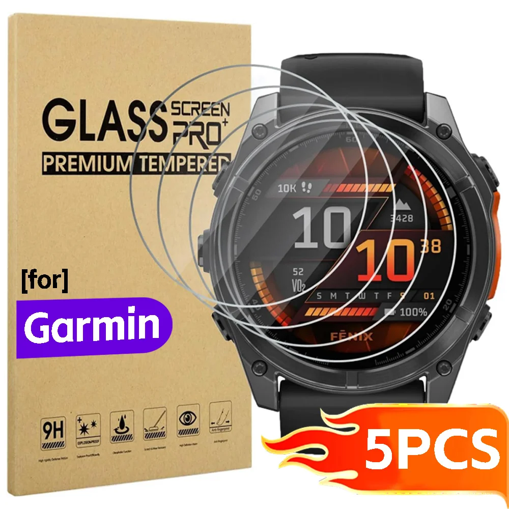 

5-1Pcs Tempered Glass Protectors for Garmin Fenix 8 7 6 X S Pro Sapphire Screen Protectors for Fenix 8 47/43/51mm 7S 7X 7 S Pro