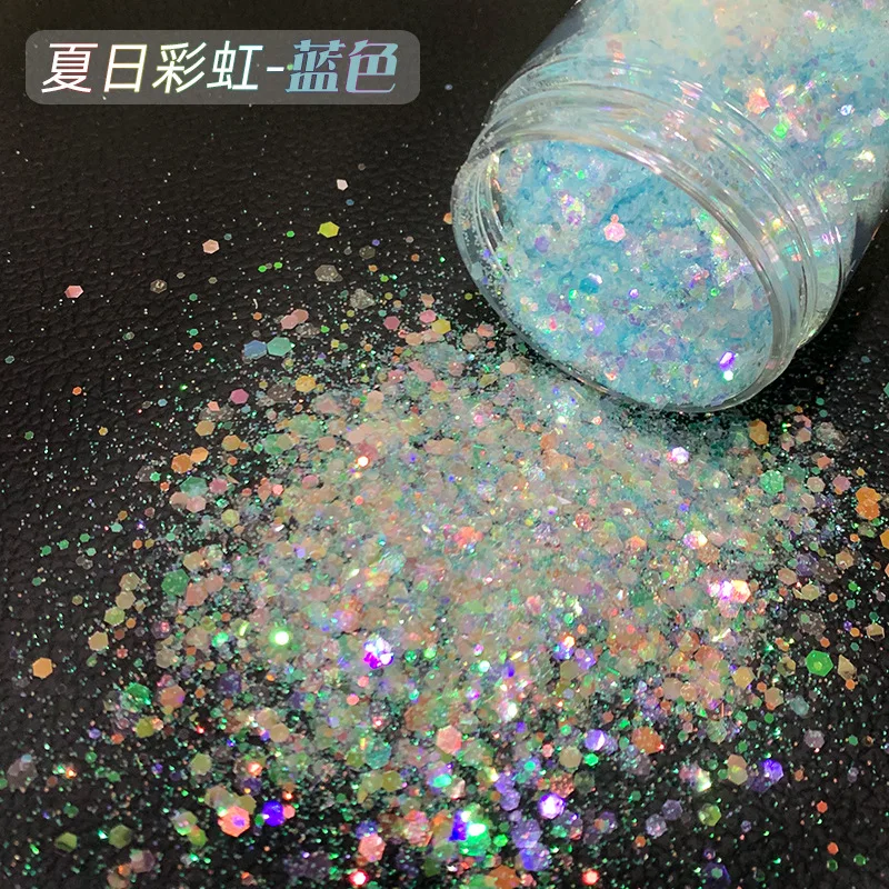 10g Iridescent Holographic Nail Glitter Sequins Sparkly Mixed Hexagon Mermaid Nail Yuki Flakes Loose Chunky Nail Arts Glitter 15