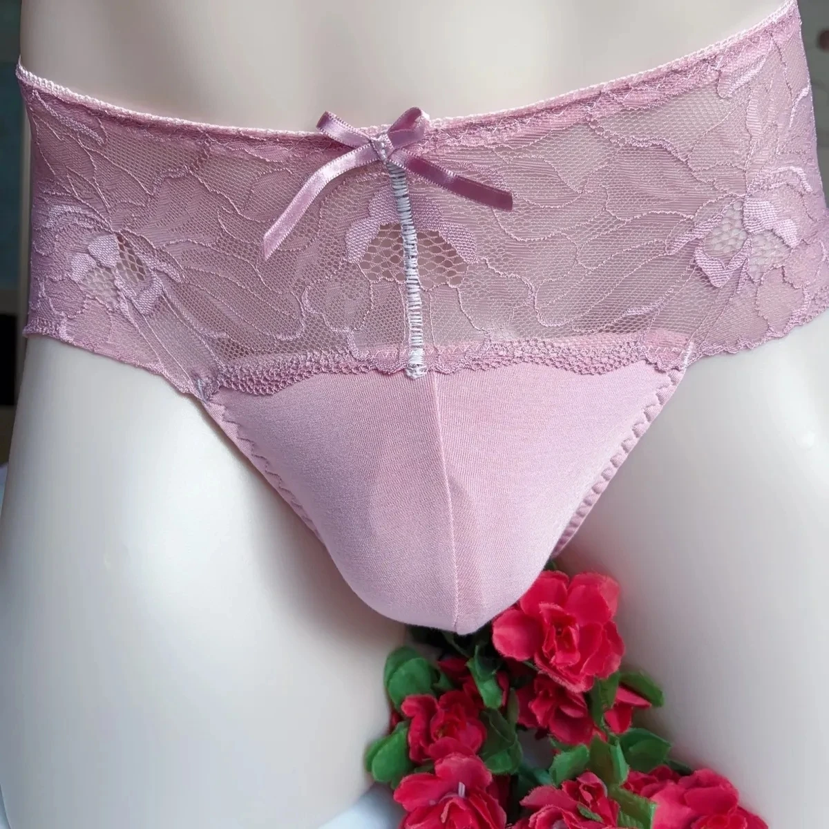 Plus Size See Through Lace Bow Man's Sexy lingerie Cross-dressing Briefs Couple Erotic Underwear Private Party BF Panties Gifts