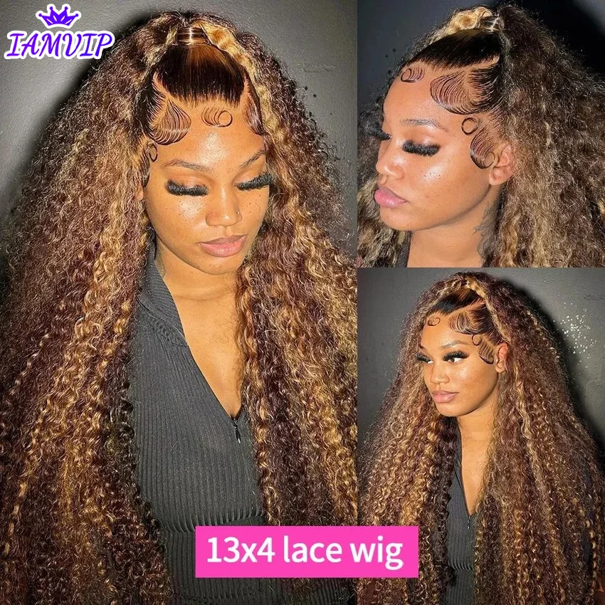 30 36 Inch Curly Highlight Wig Human Hair Honey Blonde 13x4 Lace Front Deep Wave 13x6 Hd Lace Frontal Wig Brazilian For Women