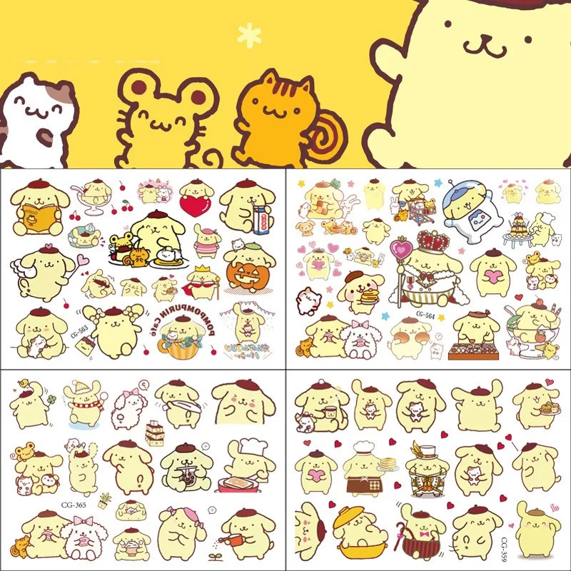 Random 2pcs Sanrio Pompom Purin Children Temporary Tattoos Stickers Cartoon Anime Waterproof Tattoo Sticker Kids Girl Gift Toy