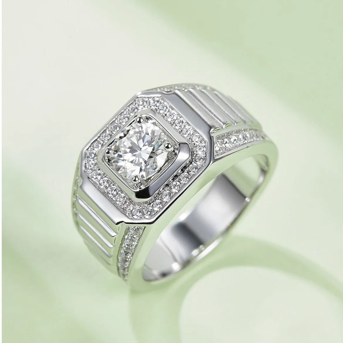 

Ring S925 Sterling Silver Moissanite 1.0CT White D Color White Gold Plating Men Rings