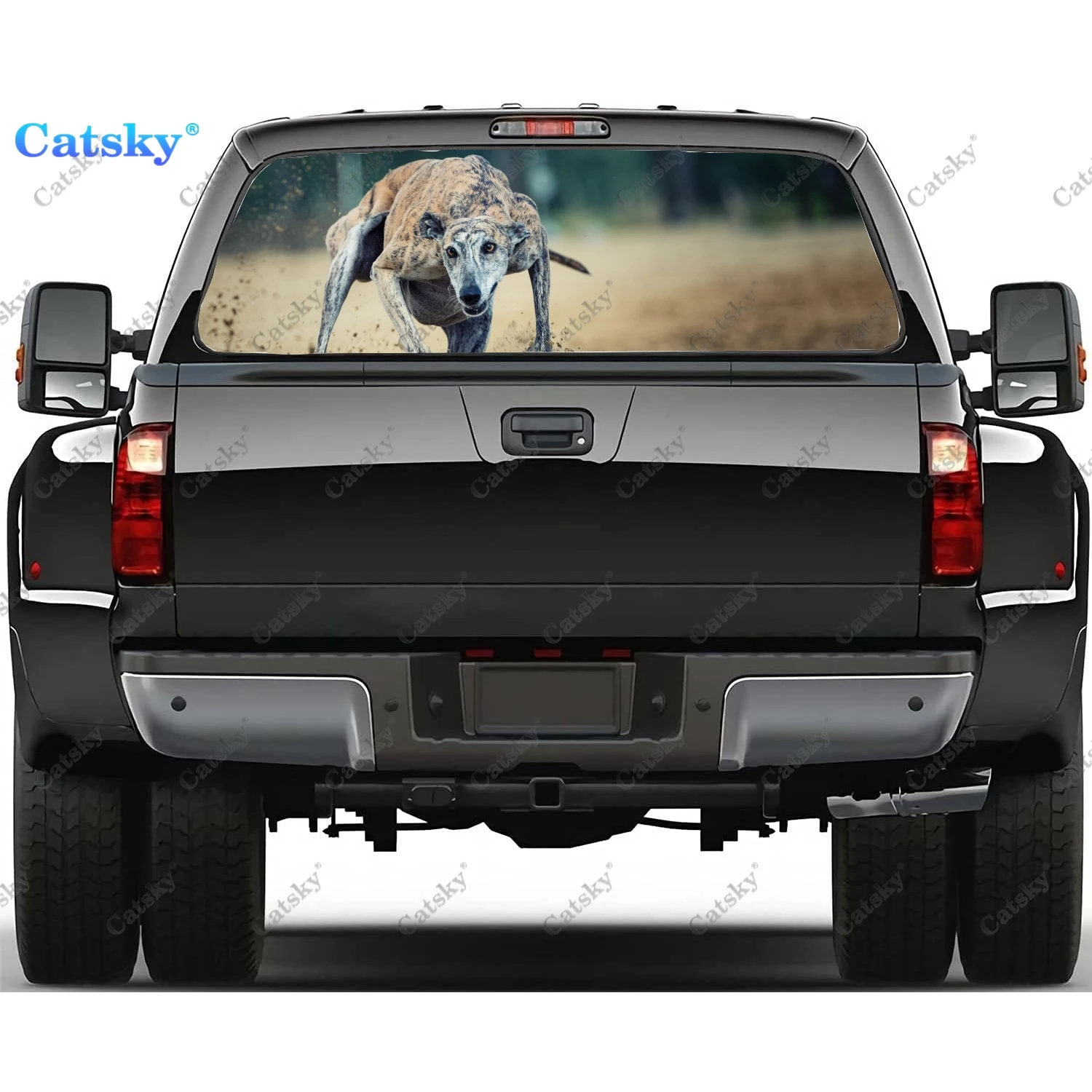 Animal -  Greyhound Dog Rear Window Decals for Truck,Pickup Window Decal,Rear Window Tint Graphic Perforated Vinyl Truck Sticker