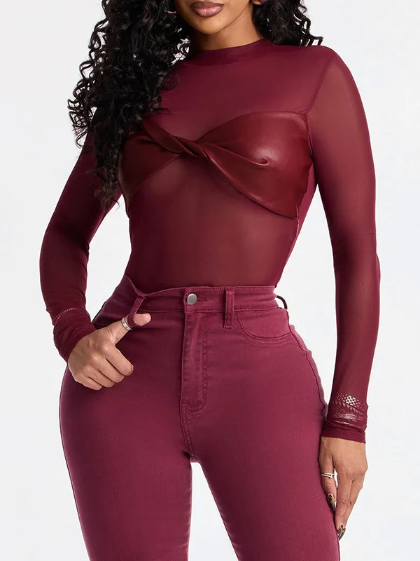 مثير لي بو الجلود طويلة Sve نيسيي Faion الأعلى للنساء عقدة تصميم ضيق عالية الخصر ort طول جولة Ne T-irt