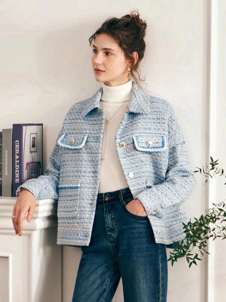 

OLrain French Short Jacket for Women's 2025 New Autumn Elegant Commute Tops Dropped Shoulder Turn-down Collar Coats O23DW68131