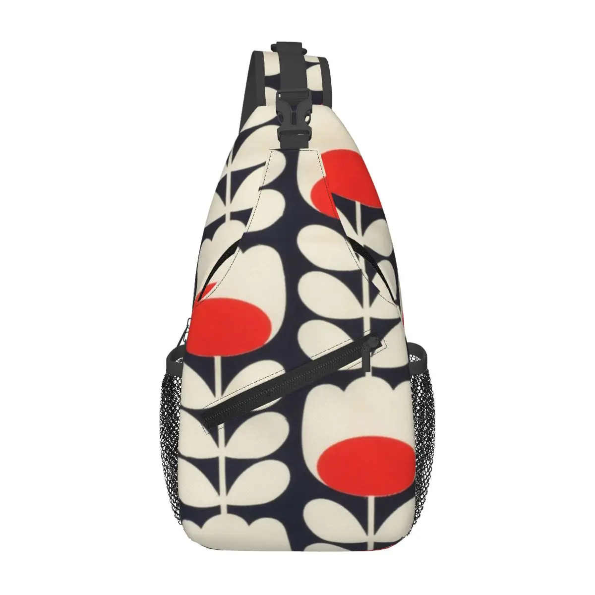 Orla Kiely-mochila cruzada para hombre, morral de hombro con múltiples tallos y flores, color rojo y blanco