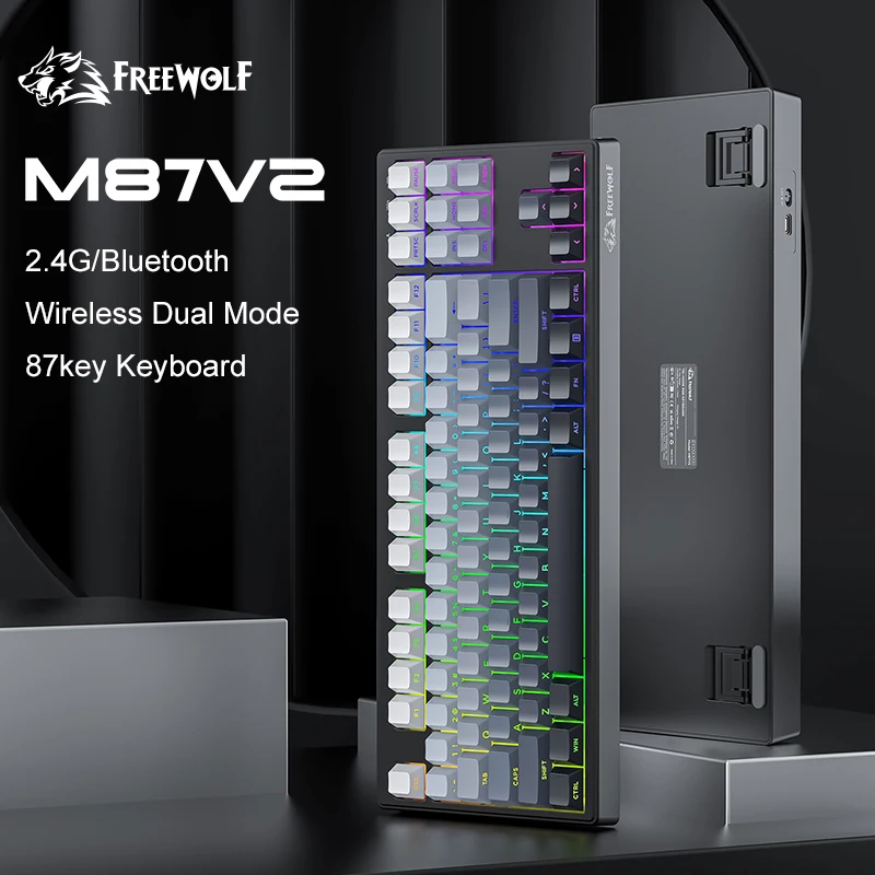 Wireless Gaming Keyboard, TKL LED Rechargeable Mechanical Feeling SA PBT Keyboard, Dual Mode