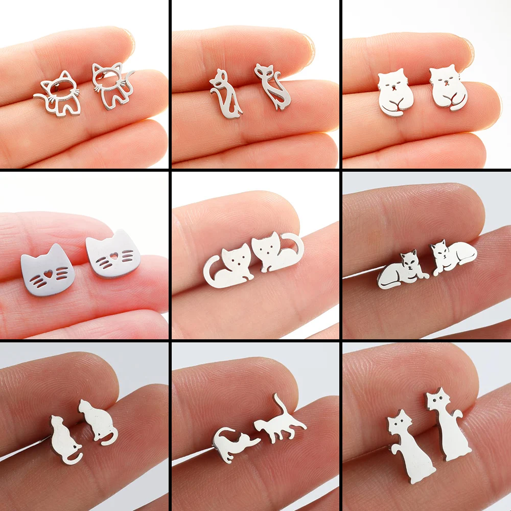 Tragus Stainless Steel Piercing Earrings For Women Cute Animal Cat Stud Earrings Female Minimalist Jewelry Pendientes Mujer