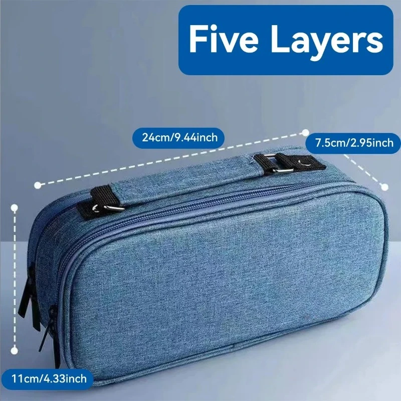 Pen Storage Bag Pencil Case 5 Layer Large Capacity Cosmetic High Quality Study Supplies Simple Student Stationary Boxes