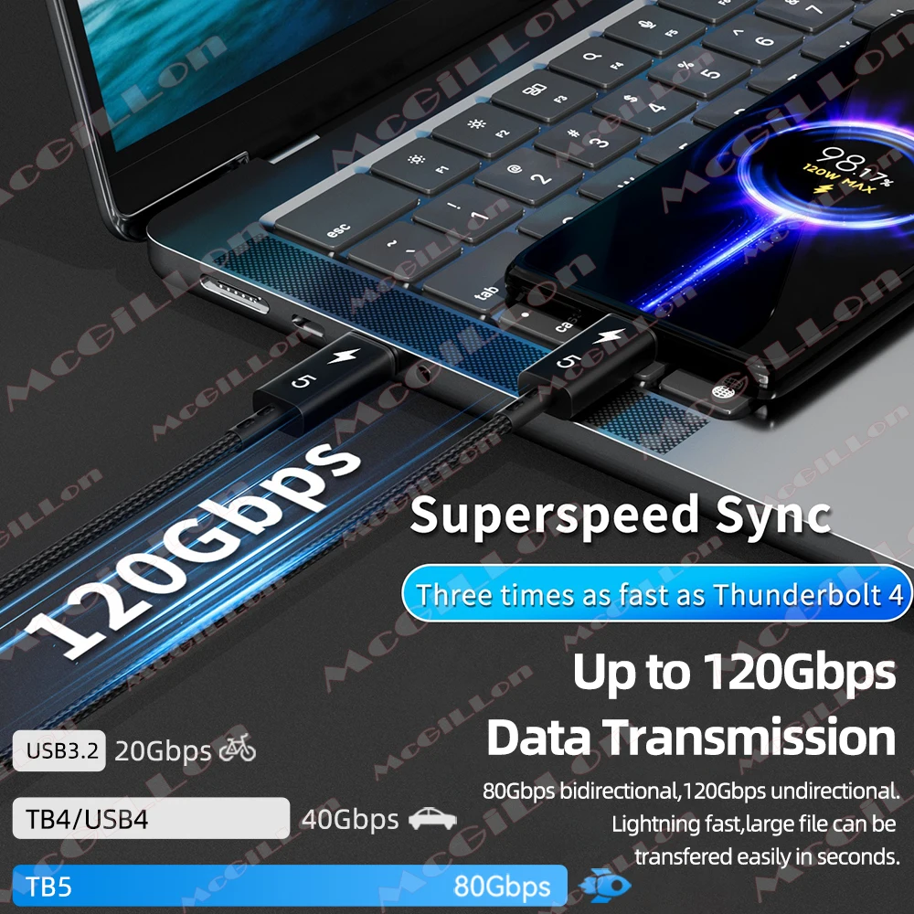 120Gbps Thunderbolt 5 Data Cable PD 240W 16K Compatible with Thunderbolt 4 USB5 Full-featured Transmission Fast Charging Type-C