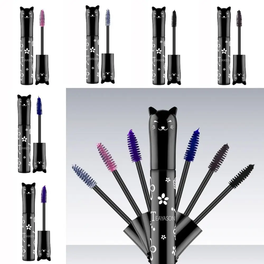 6-kleuren Kitten Mascara Waterdicht Sneldrogend Curling Dikke wimpers Zijdevezelborstel Verlenging Kleurrijke Mascara Dames