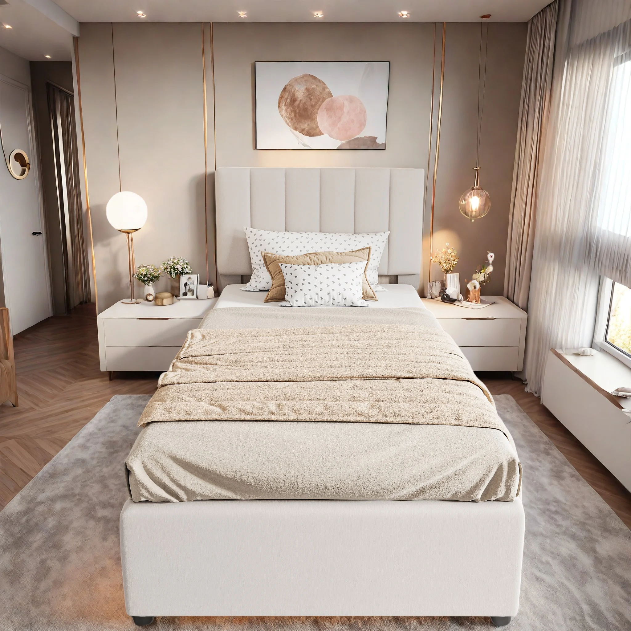 Rosahqnda gestoffeerd bed 90 x 200 cm met LED, hydraulische opbergruimte, bed met bedbox en lattenbodem, jeugd- en eenpersoonsbed - afbeelding 2