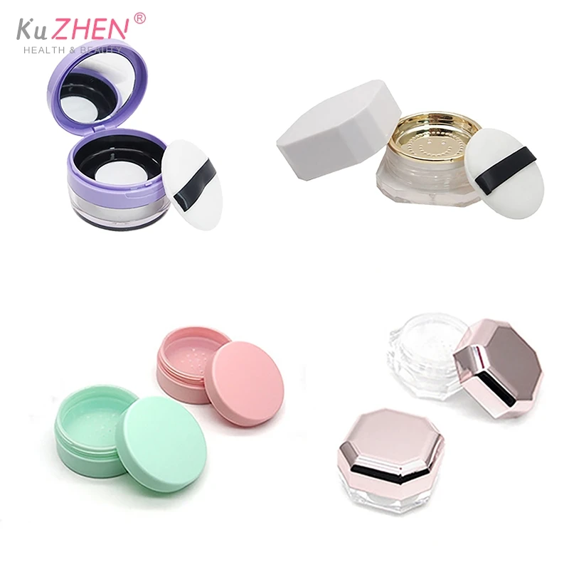 1Pc Makeup Tool mini Empty Cosmetic Packaging Box Jar Sifter Rose Gold Cosmetic Compact Makeup Travel Case Container With Sponge