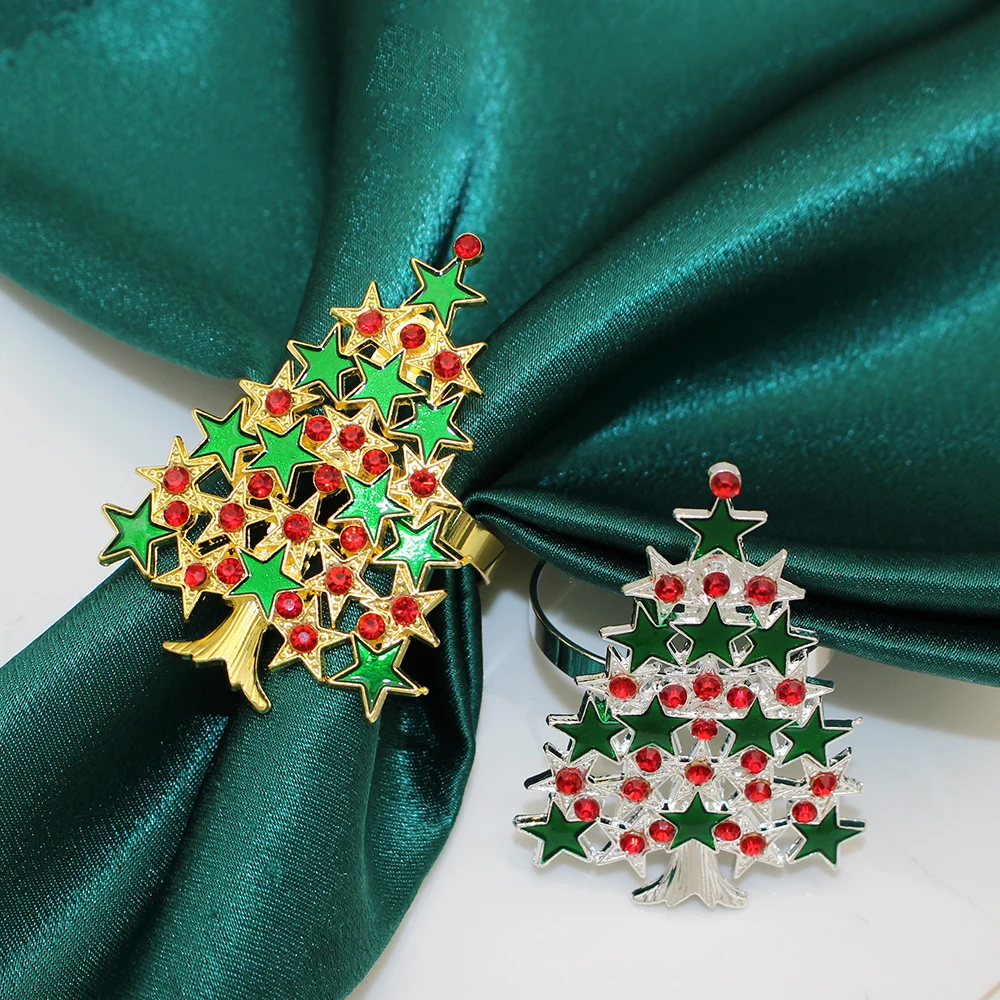 

20Pcs Christmas Napkin Rings Enamel Xmas Star Tree Napkin Ring Holder Gold Napkin Buckle Christmas Party Wedding Table Decor