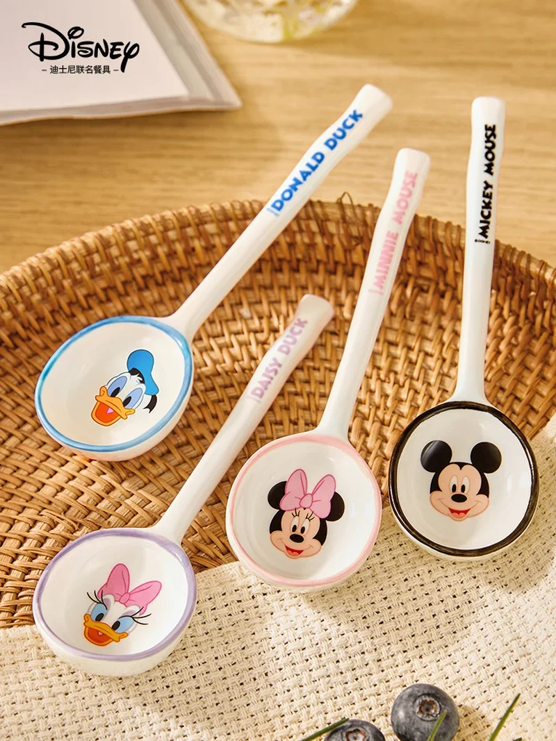 

2024 Disney Mickey Mouse Ceramic Spoon Figure Mickey Minnie Donald Duck Daisy Pattern Cartoon Anime Cute Nice Long Handle Spoon