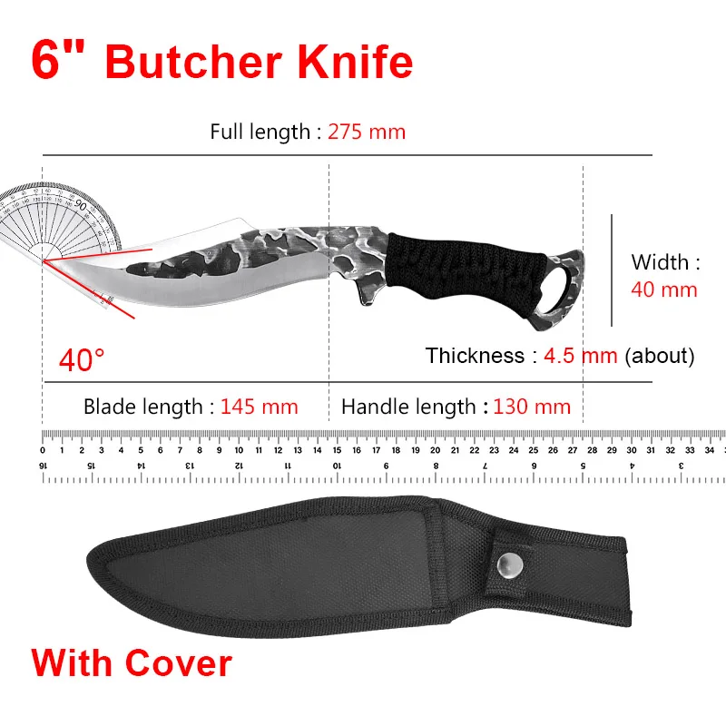 6 Inch Handmade Forged Butcher Knife Stainless Steel Boning Knife with Sheath Sharp Cleaver Meat Vegetable Slicing Cooking Knife