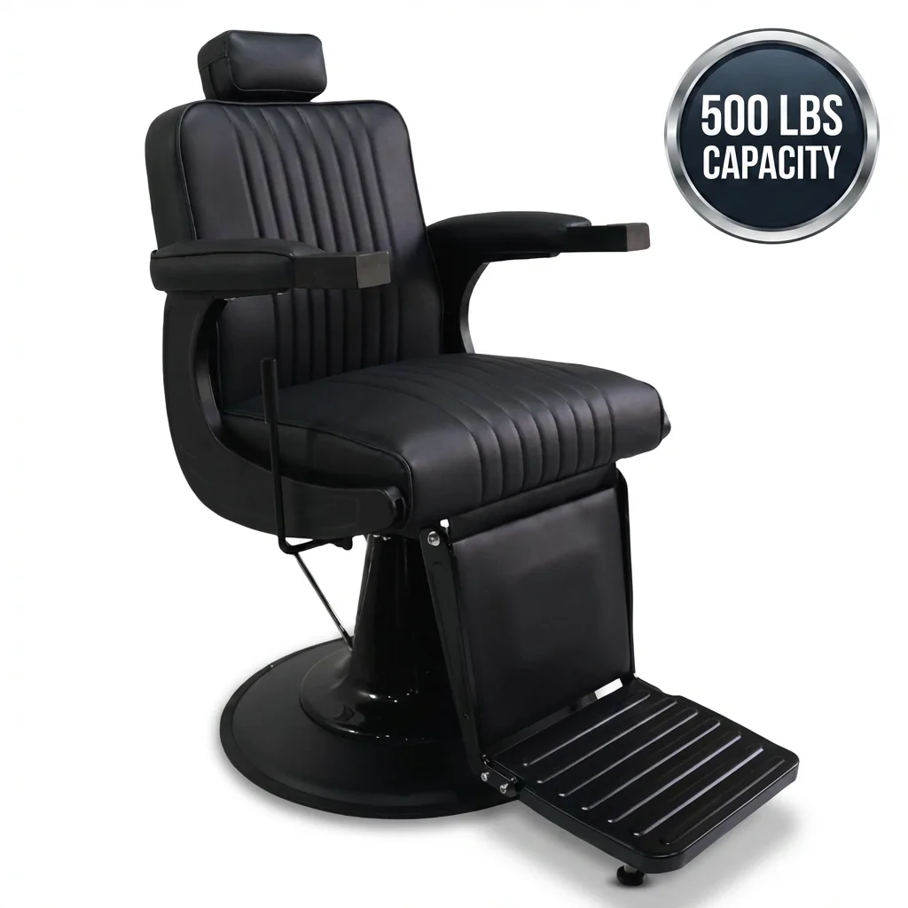High-end all-black reclining hair styling chair heavy-duty hydraulic pump rotary salon shaving modern barber chair