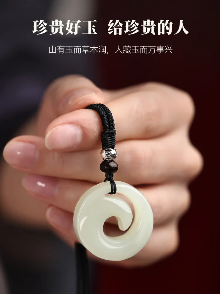Hetian Fortune And Women, White Jade Amulet Necklace, Men'S Protective Pendant