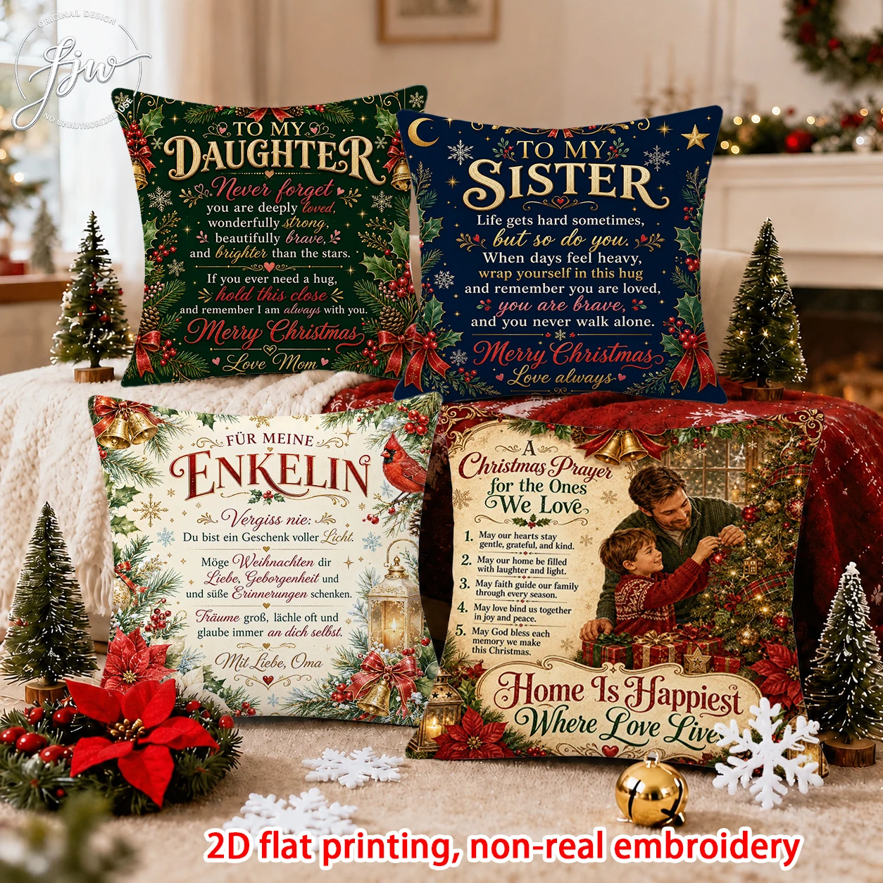 1pc Vintage Christmas Family Quote Throw Pillow Cover Rustic Winter Farmhouse Holiday Home Decor Cushion Case
