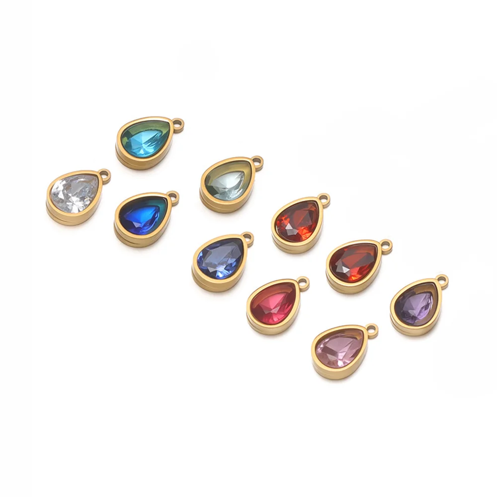 10Pcs 12 Months Birthstone Pendant Waterdrop Shape Zircon Charms Bulk for DIY Necklace Bracelet Findings Jewelry Earrings Making