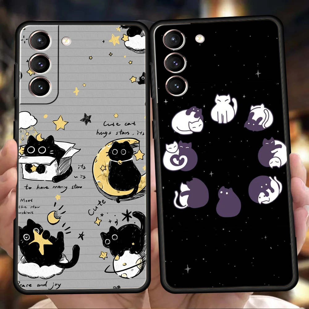 Cute Black Cats Kawaii Creative Phone Case for Samsung Galaxy S25 S24 S23 S22 S20 S21 FE Ultra S10 S10E Plus S25 Edge Soft TPU