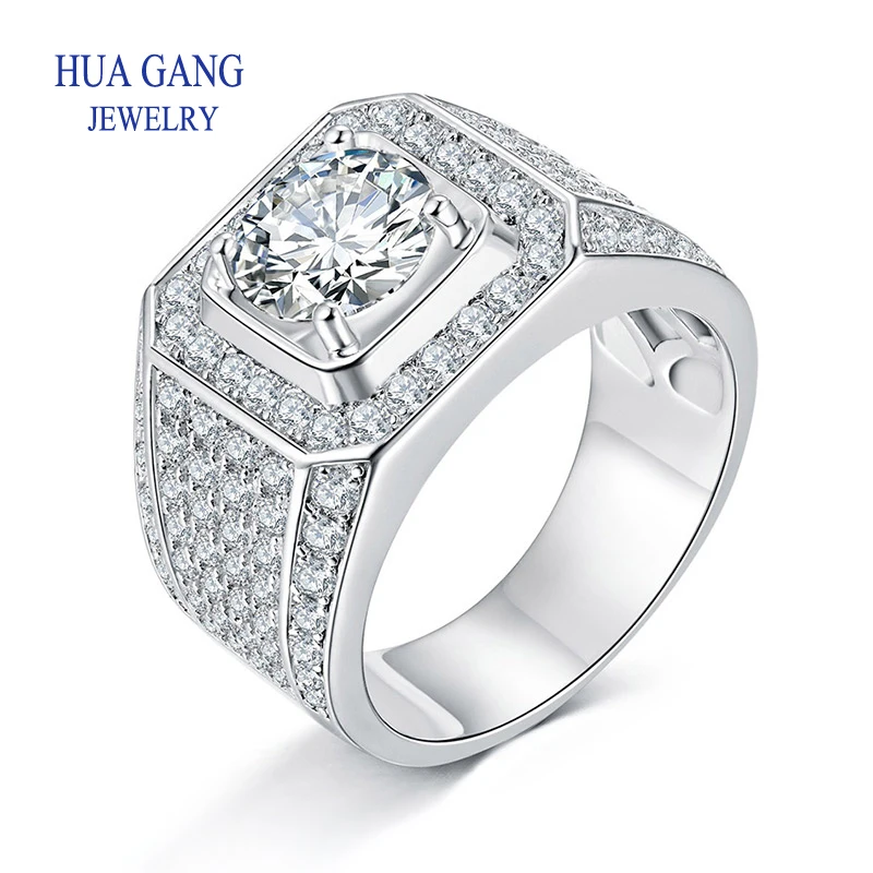 Imagem -03 - Real d Cor Moissanite Anel para Homem Prata Esterlina Quilates Redondos Diamantes Brilhantes Anel de Noivado Masculino Jóias de Casamento