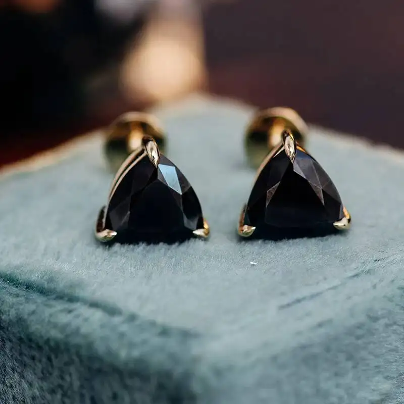 Moissanite Stud Earrings, Unique Triangle Stud Earrings