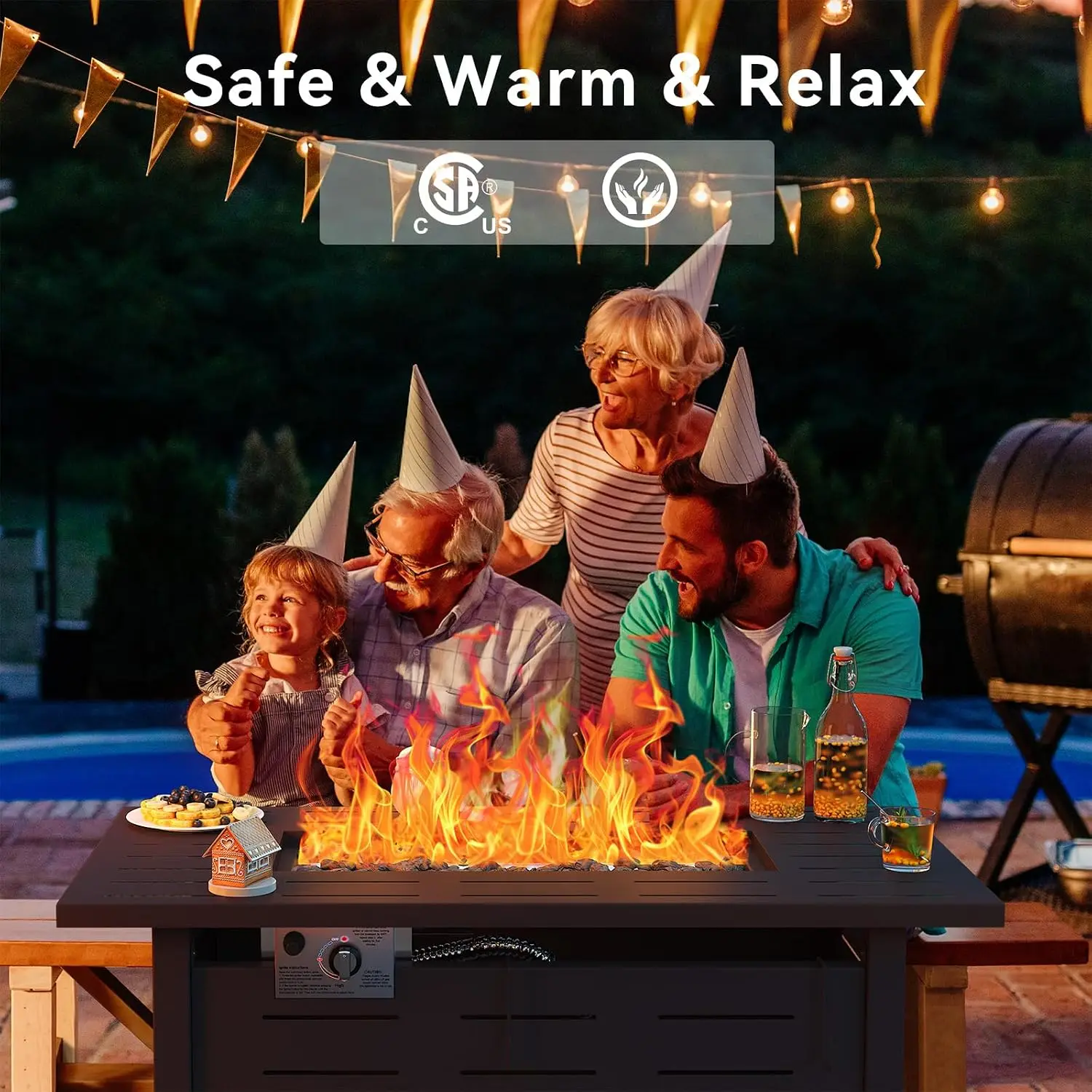41 Inch Propane Fire Pit Table–50,000 BTU Gas Outdoor Fire Pit Table with Removable Lid & Lava Rocks, Rectangle Firepit Table
