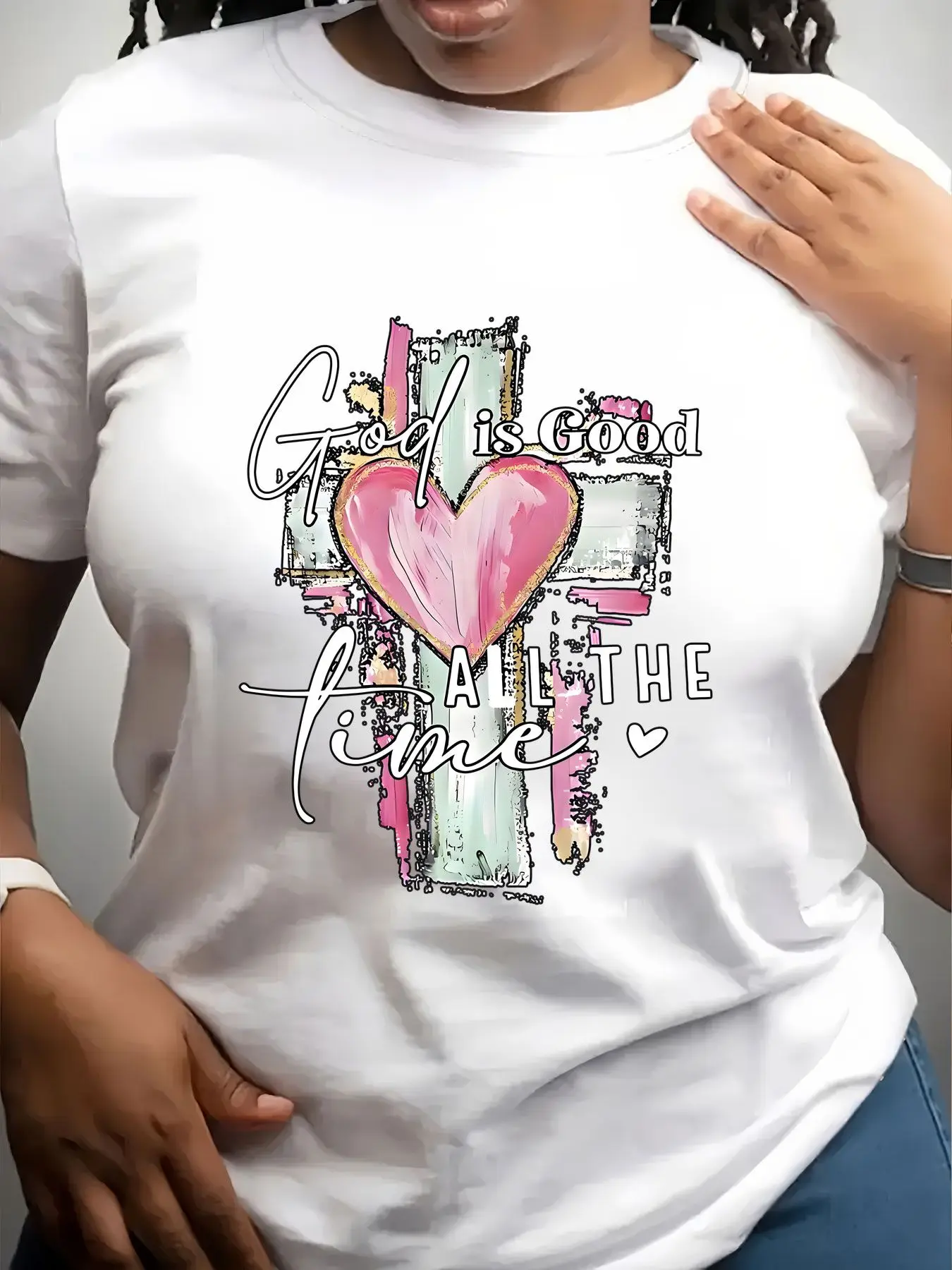 Women's Trendy Crew Neck T-Shirt God Is Good All Time Suitable for Casual Sportswear