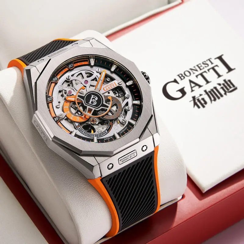 Reloj Mecánico Automático para Hombre BONEST GATTI, Superluminoso, Resistente al Agua IP68, con Gran Reserva de Energía, Deportivo, de Carreras