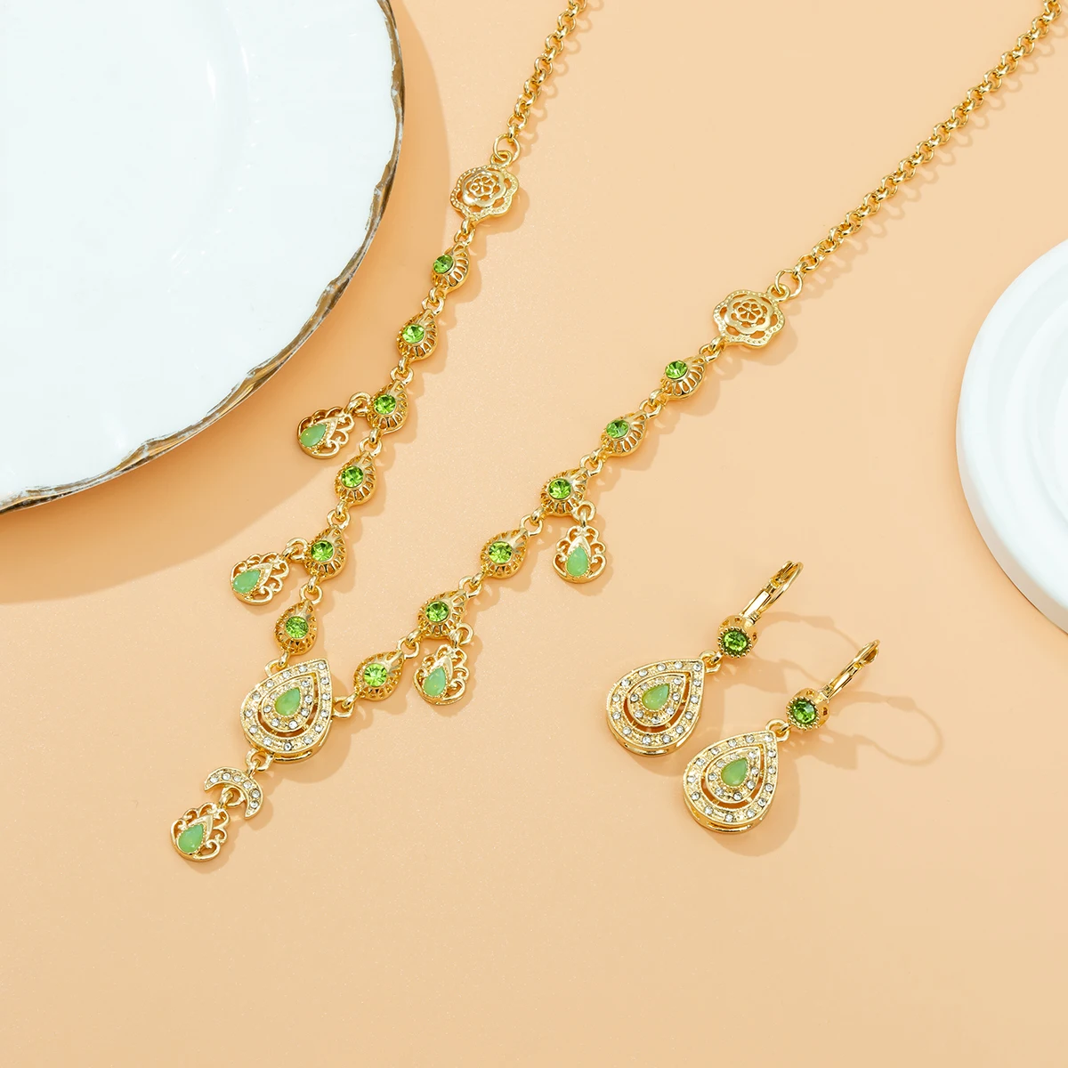 

Necklace Hair Accessories Two Uses Moroccan Bridal Hair Jewelry Set Gold Color Woman Wedding Dress Jewelry Drop Shape Rhineston