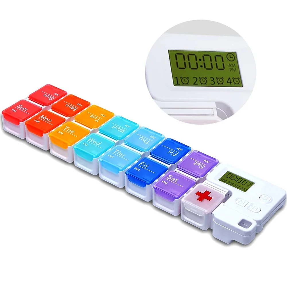 Weekly Pill Organizer 2 Times A Day with Timer Reminder Alarm Am Pm Daily Travel Pill Case 7 Day Medication Organizer Box