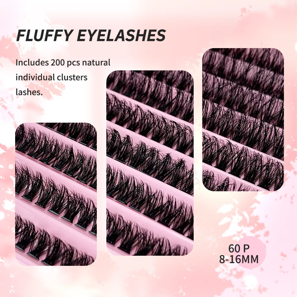 200 Pieces DIY Personal Lashes 40P Eyelash Cluster Natural Look Wispy Lashes 9-16MM D Curly Hair Personal Clusters Lashes Fluffy