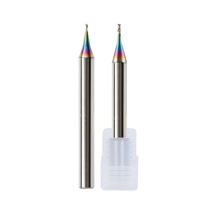 AZZKOR fresa a micropercorso in carburo di acciaio al tungsteno con rivestimento colorato a 2 scanalature per utensili per fresa a candela piatta/a sfera CNC in alluminio HRC60