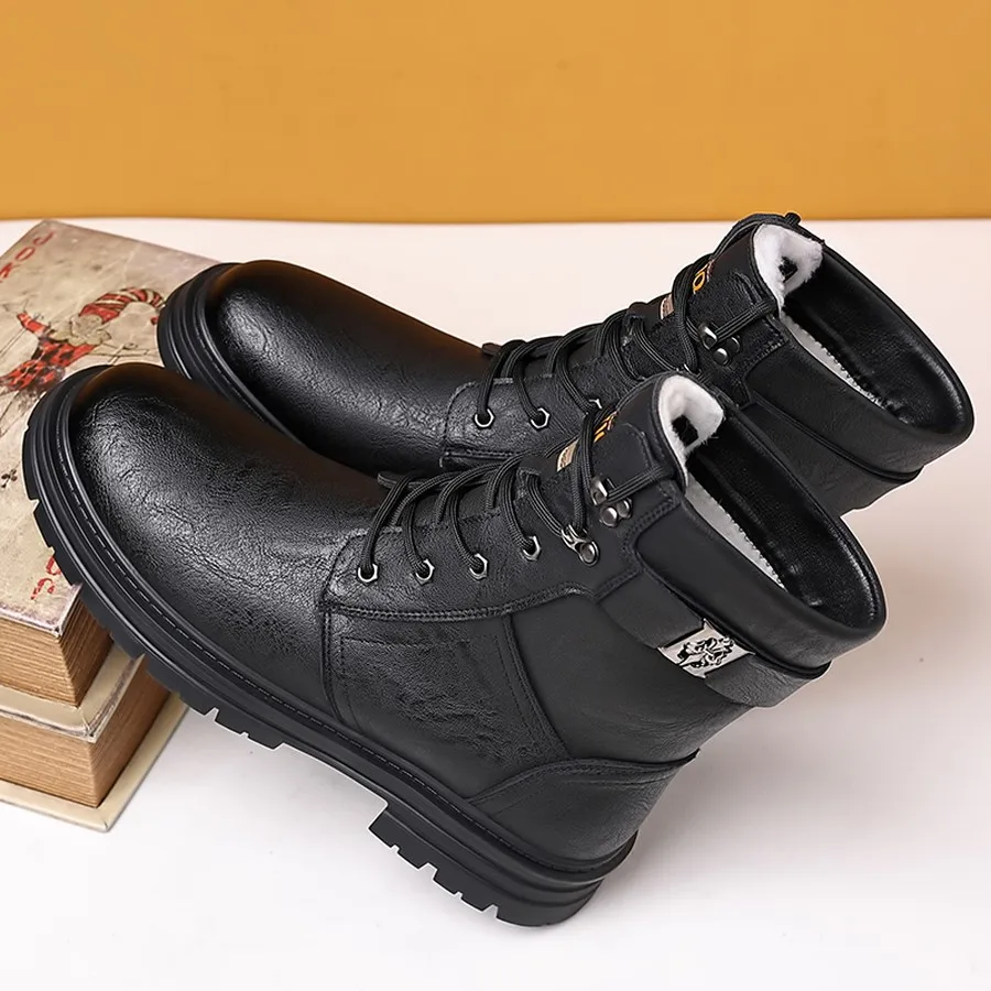 Herren-Winterstiefeletten, Schnürstiefel mit hohem Schaft und verstellbarer Schnalle, strapazierfähige Sohle für Wanderungen und Freizeitkleidung. – Detail 3