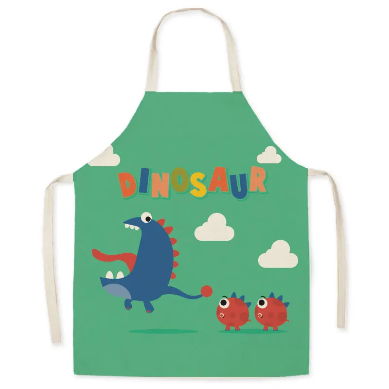 New Parent-child Kitchen Apron Cartoon Dinosaur Printed Linen Baking Cooking Aprons for Women Home Cleaning Apron chef apron CN