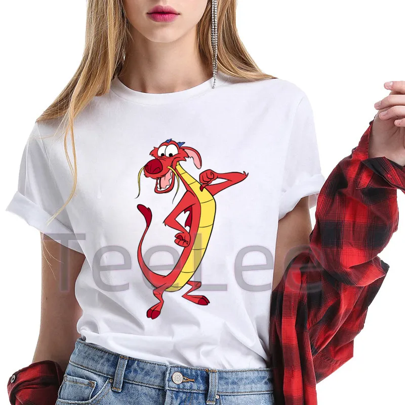 Mushu Women T Shirt Dragon Graphic Cartoon Mulan Tshirts Summer Short Sleeve Harajuku Lady Girls 90s White T-shirt Cute Tops