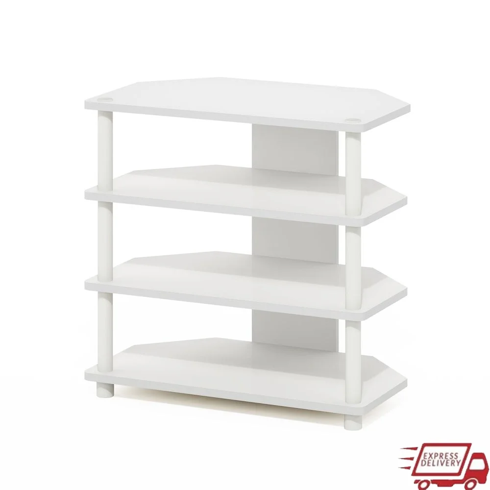 

Easy Assembly 4-Tier TV Stand Petite Furniture Display Storage Entertainments Accessories No Tools Required Durable Composite