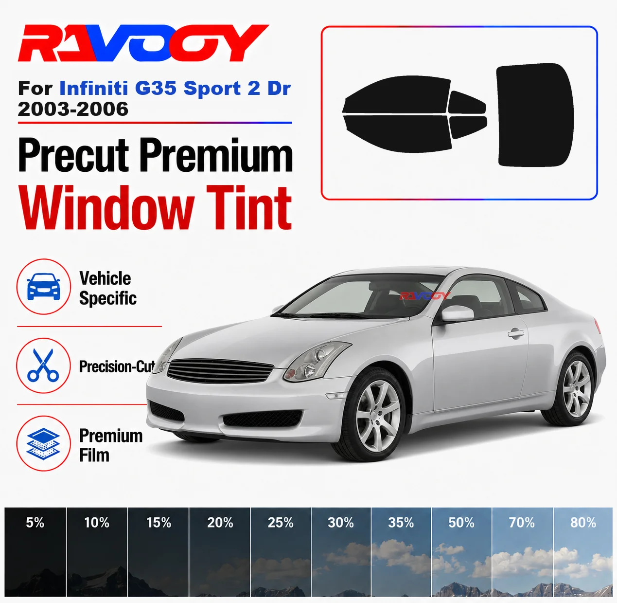 Premium Precut Window Tint Kit Front Windows Rear Windows Rear Windshield For Infiniti G35 Sport 2Dr 2003-2006 Nano Ceramic Film