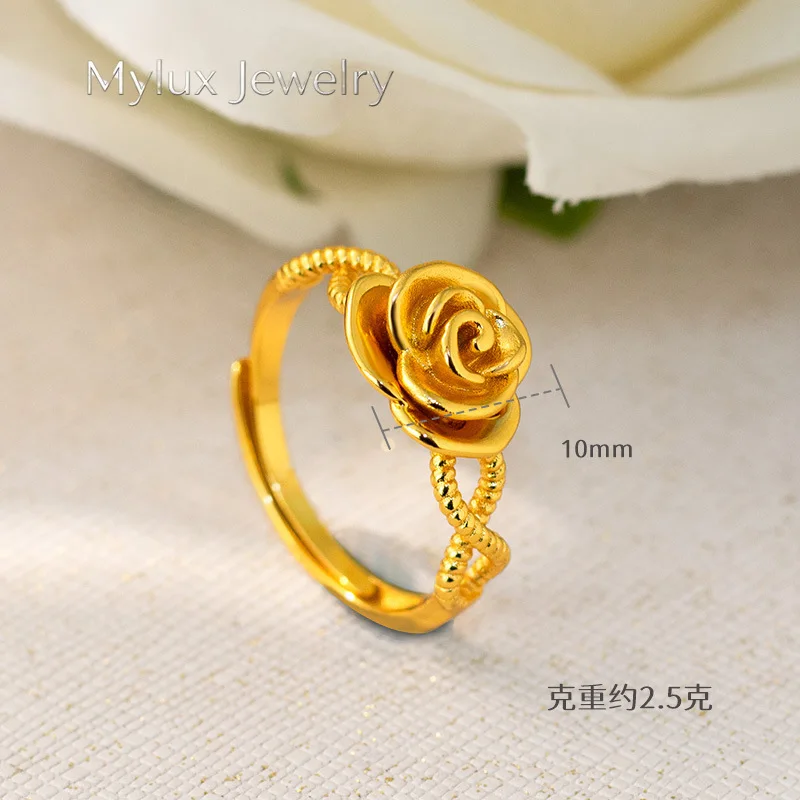 Mylux Jewelry 9999 24 real gold rose flower twist ring, fashionable light luxury temperament, high-end sense hollow design live