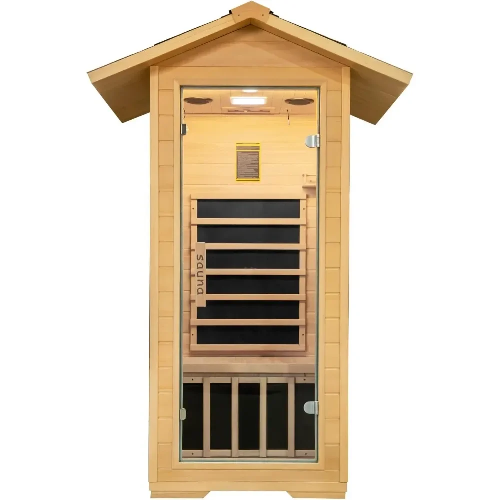 

Outdoor Far Infrared Sauna, 1 Person Low EMF Indoor Home Sauna Canadian Hemlock Wood Dry Sauna 1400W/110V