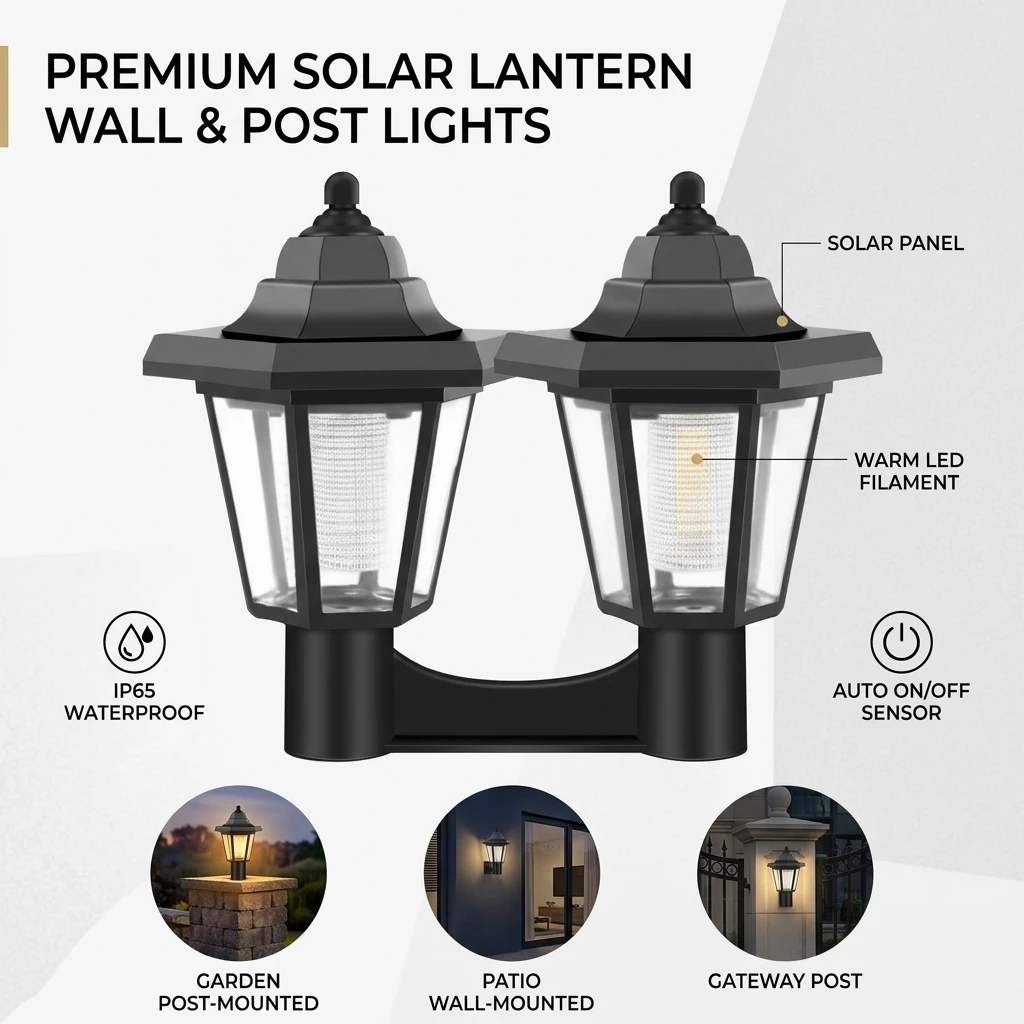 Vintage Solar Wall Light Waterproof Outdoor LED Wall Lamp Auto On Off 180° Rotatable Porch Yard Exterior Wall Sconce Light